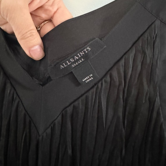 ALL SAINTS black pleated v neck dress black satin size SMALL - Picture 13 of 13